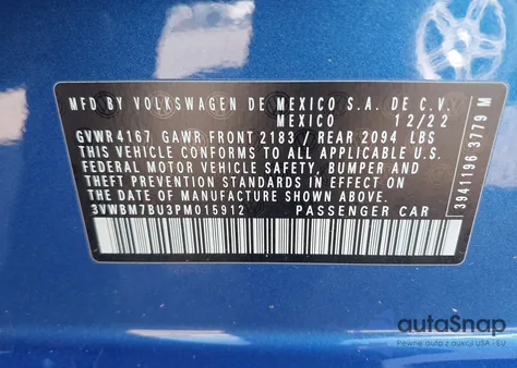 2023 Volkswagen Jetta 1.5T Sport из США, поврежденный, VIN 3VWBM7BU3PM015912